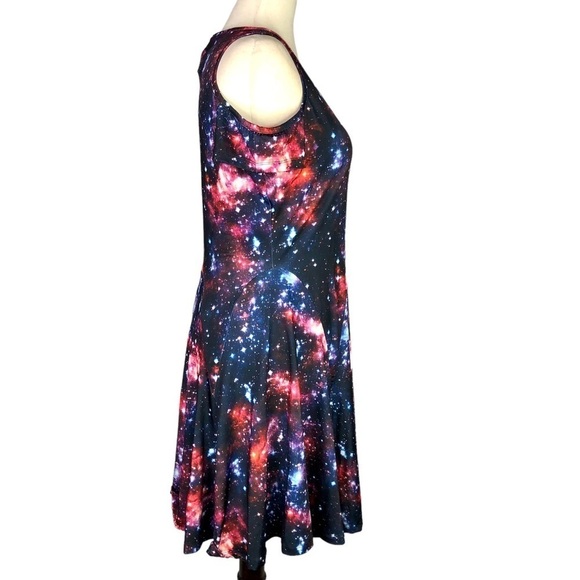 Hot Topic space dress cold shoulder fit and flare skater printed poly spandex S - Picture 3 of 9